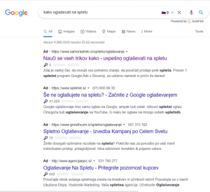 oglaševanje v iskalnem omrežju